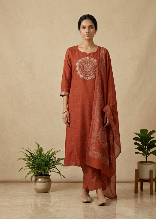 Rust Varma Mul cotton A line Suit set - Set of 3
