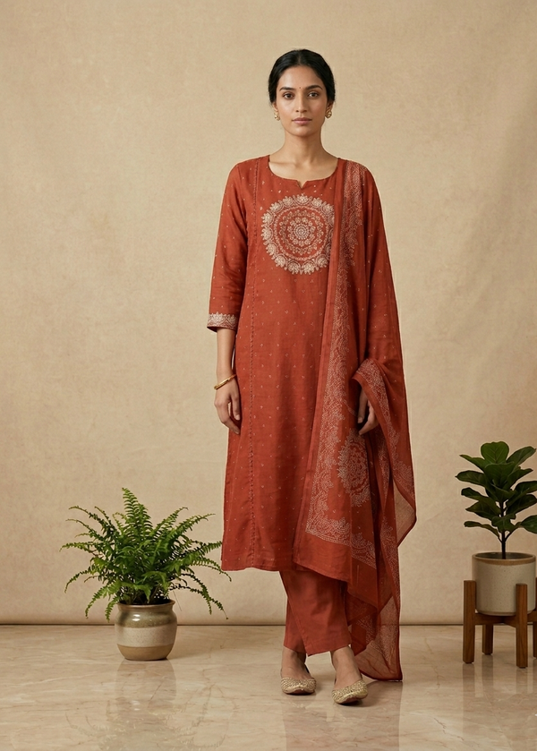 Rust Varma Mul cotton A line Suit set - Set of 3