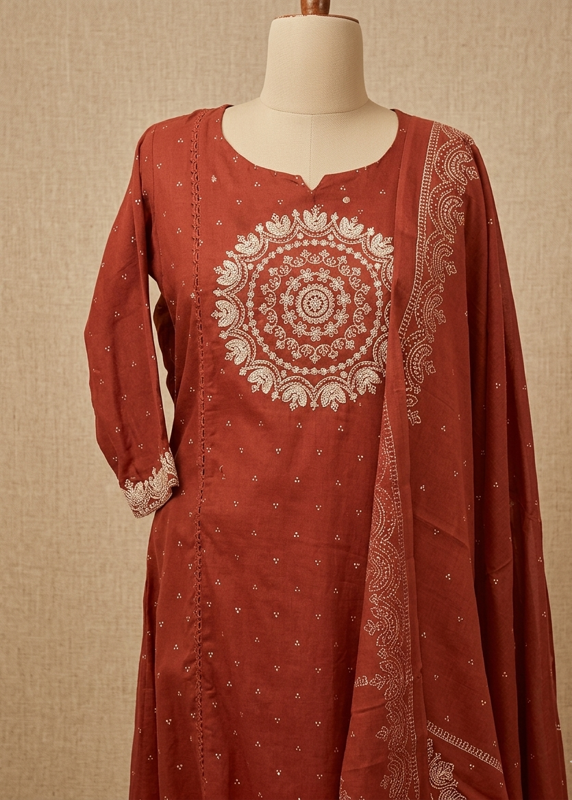 Rust Varma Mul cotton A line Suit set - Set of 3