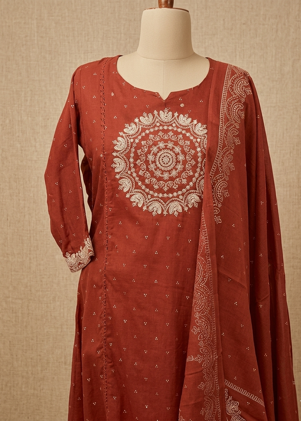 Rust Varma Mul cotton A line Suit set - Set of 3