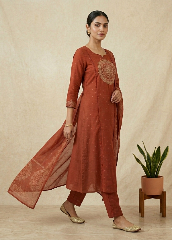 Rust Varma Mul cotton A line Suit set - Set of 3