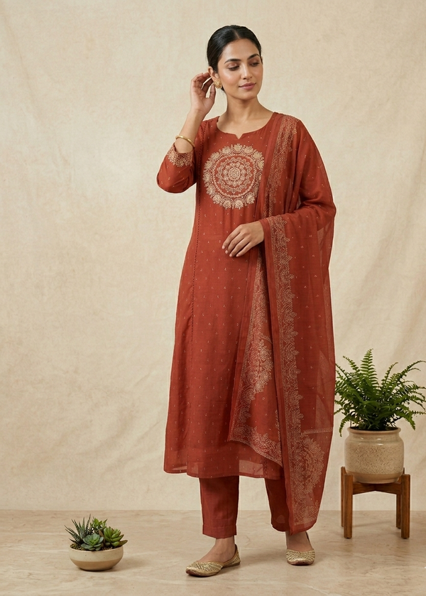 Rust Varma Mul cotton A line Suit set - Set of 3