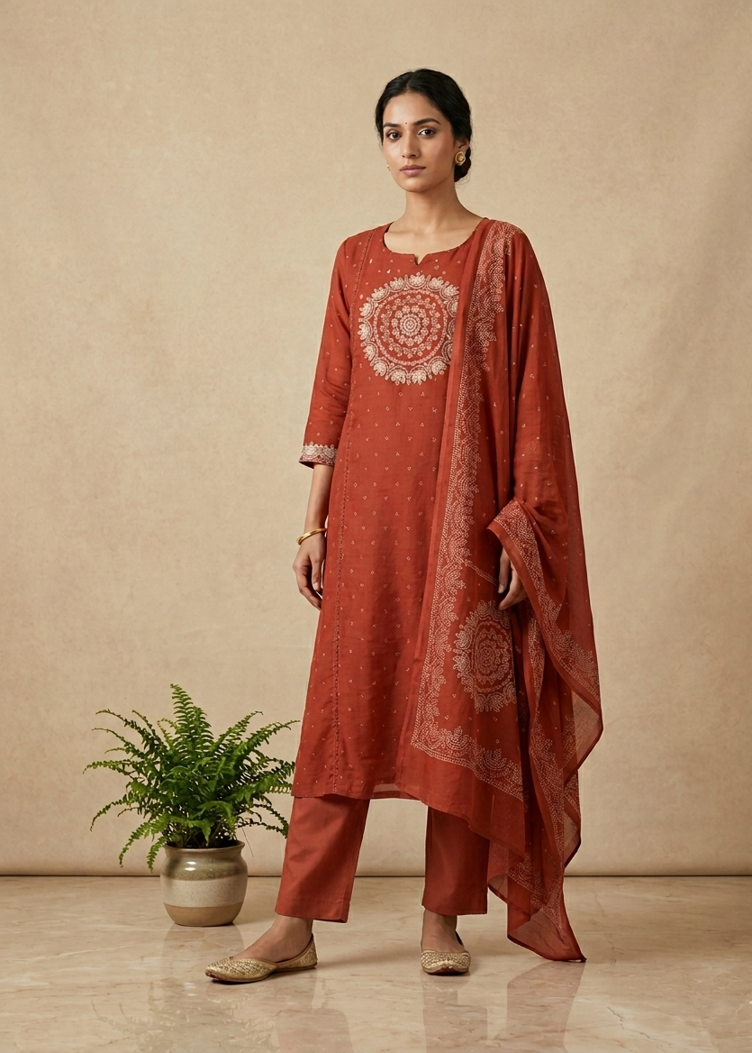 Rust Varma Mul cotton A line Suit set - Set of 3
