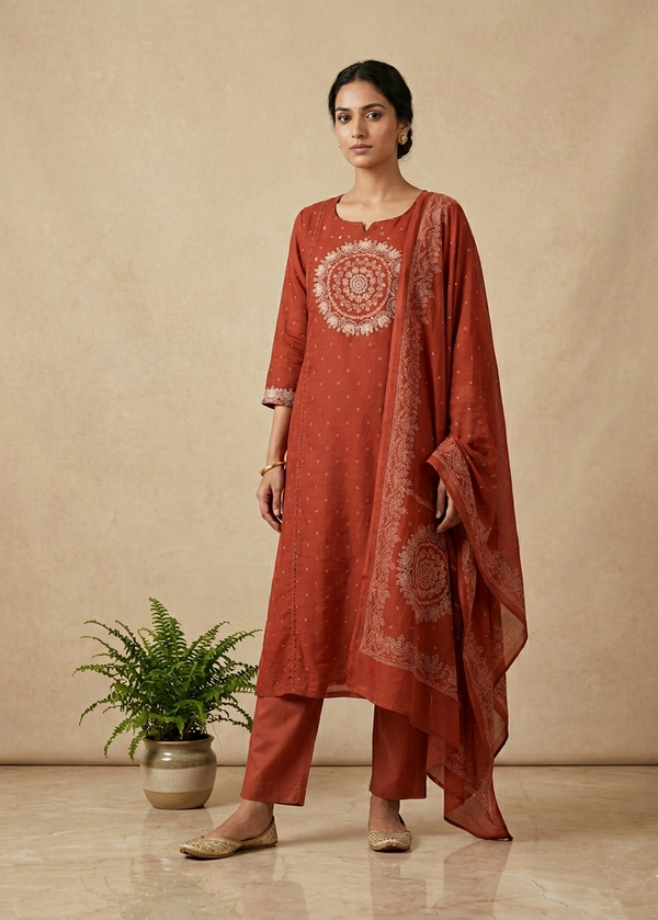 Rust Varma Mul cotton A line Suit set - Set of 3