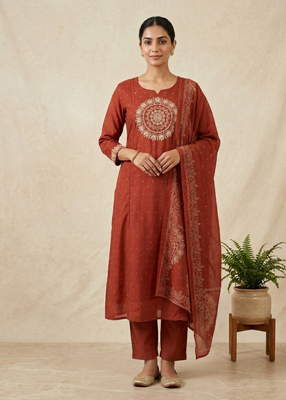 Rust Varma Mul cotton A line Suit set - Set of 3
