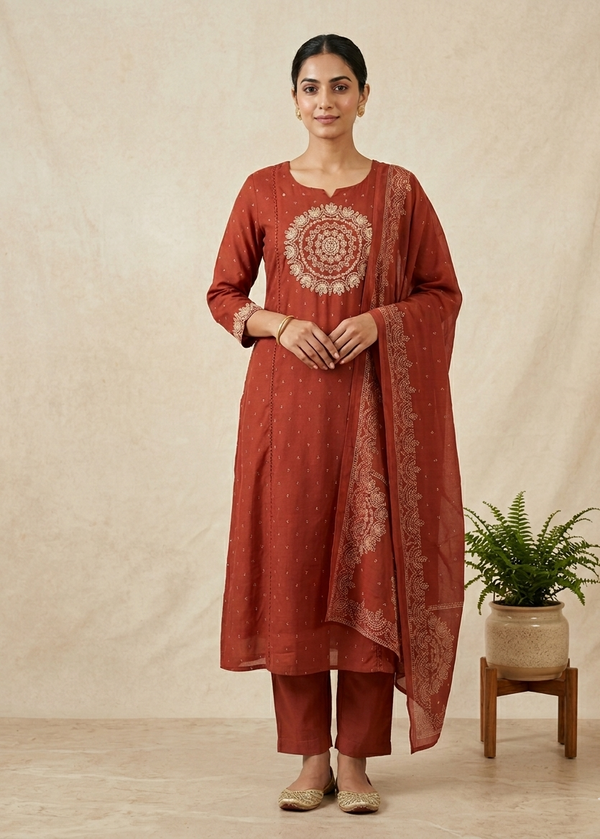 Rust Varma Mul cotton A line Suit set - Set of 3