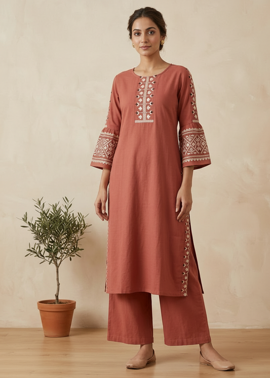 Rust orange Elina Flex cotton Kurta Set