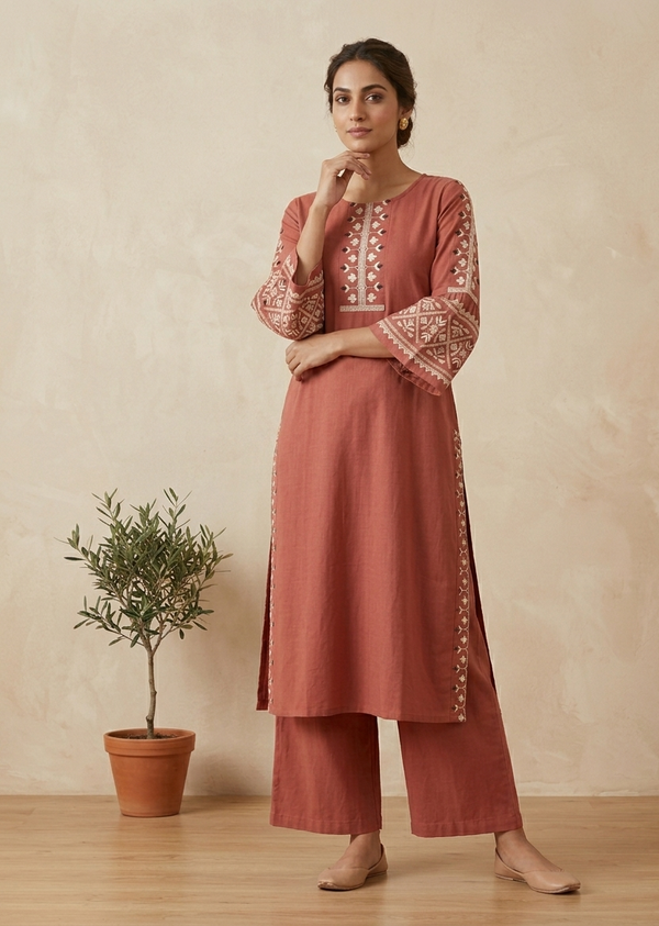 Rust orange Elina Flex cotton Kurta Set