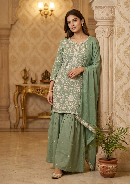 Green Sharara Farah With Duppata