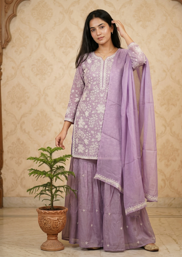 Lavender Sharara Farah with Duppata