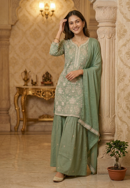 Green Sharara Farah With Duppata
