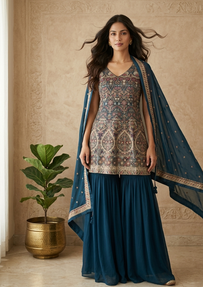 Blue Lasya Georgette Gharara Set