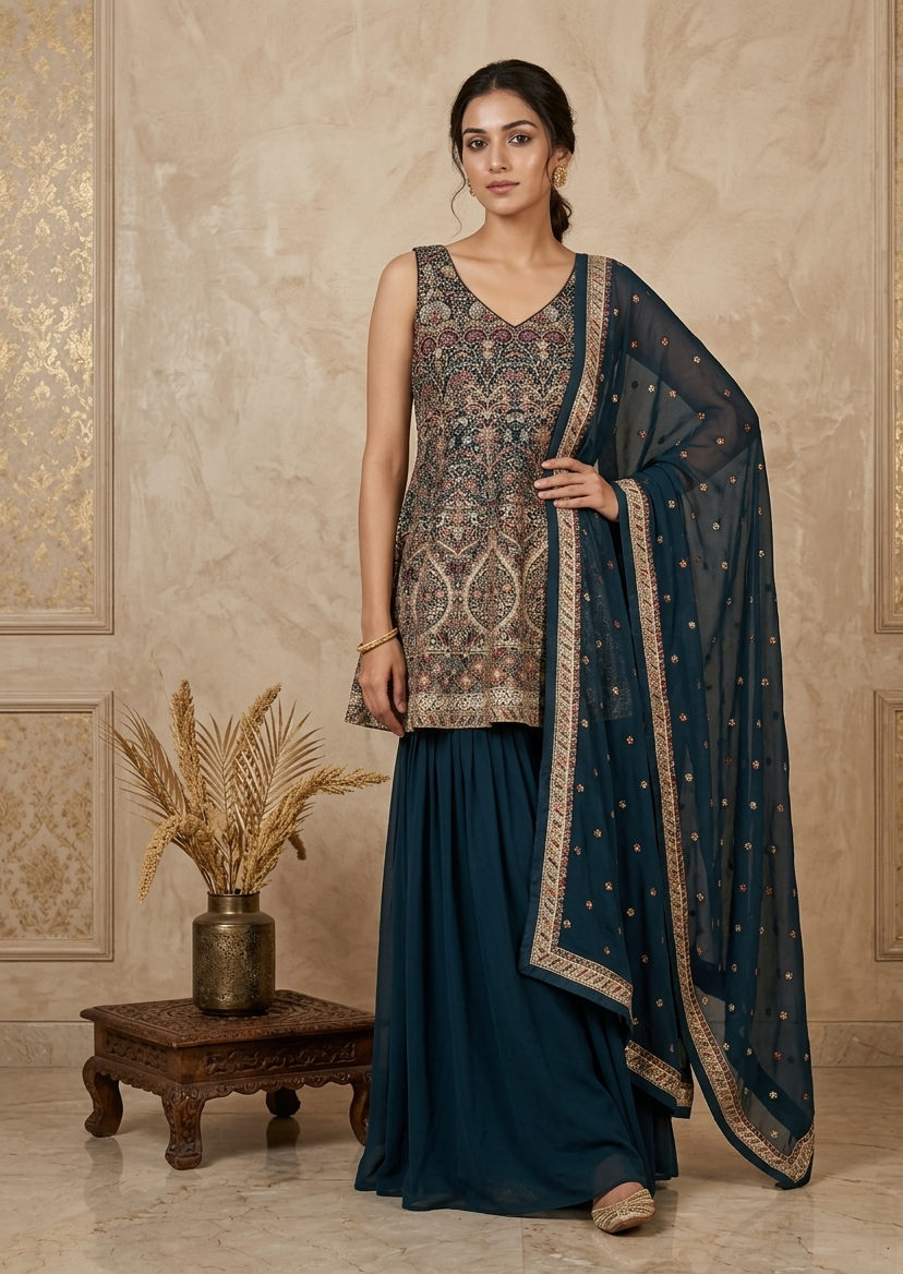 Blue Lasya Georgette Gharara Set