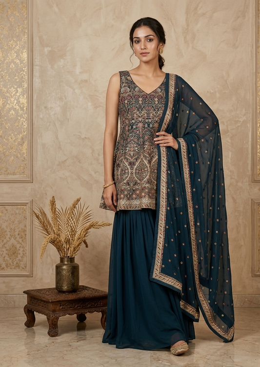 Blue Lasya Georgette Gharara Set