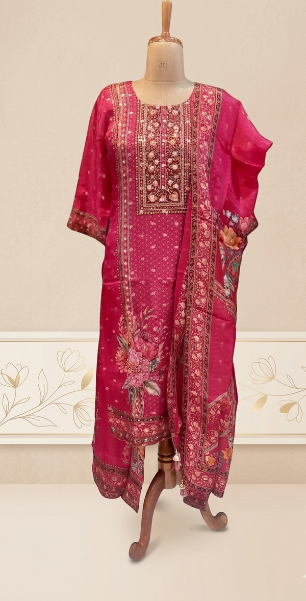 Pink Tarangini brocade digital print Crepe Silk Suit Set