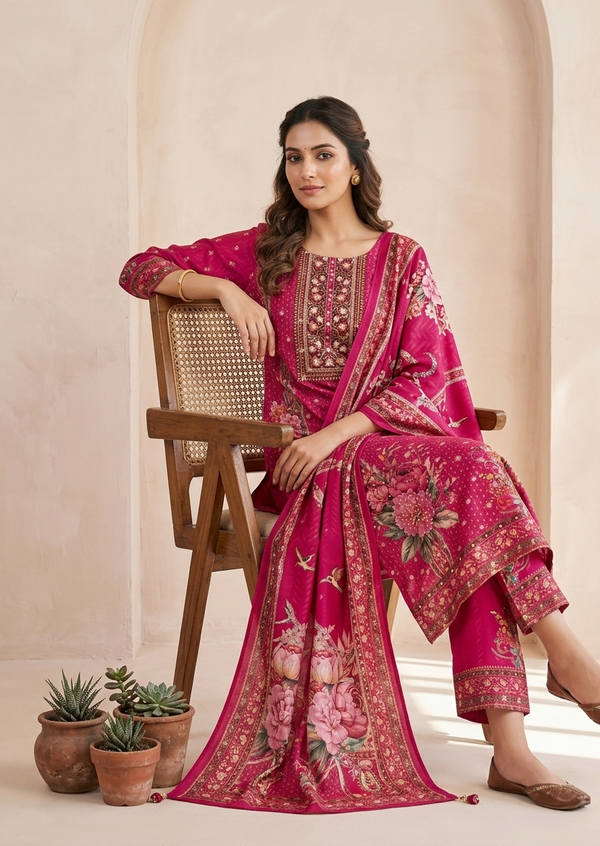 Pink Tarangini brocade digital print Crepe Silk Suit Set
