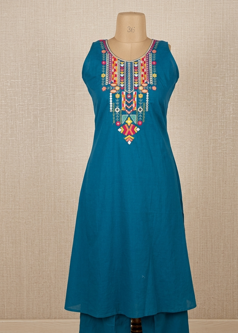 Teal Blue Rhea Boho Cotton Kurta set