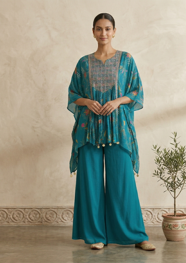 Teal Green Misha Crepe Kaftan Co-ord