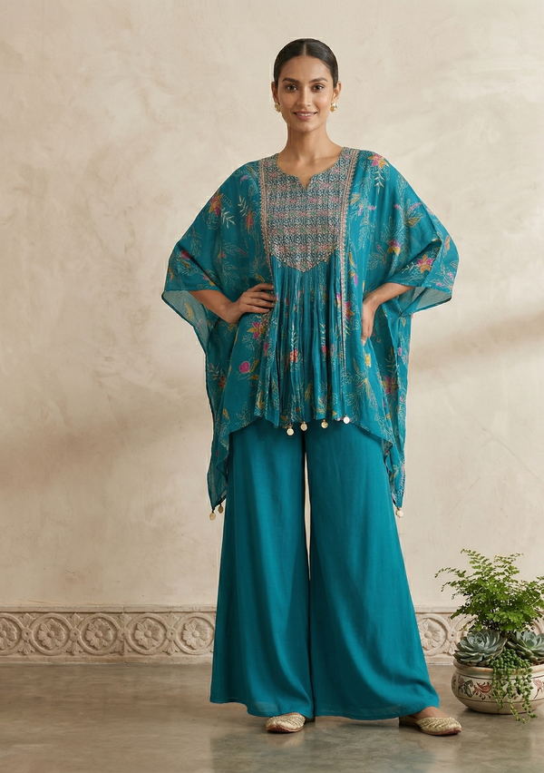 Teal Green Misha Crepe Kaftan Co-ord
