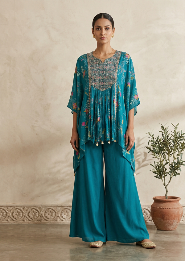 Teal Green Misha Crepe Kaftan Co-ord