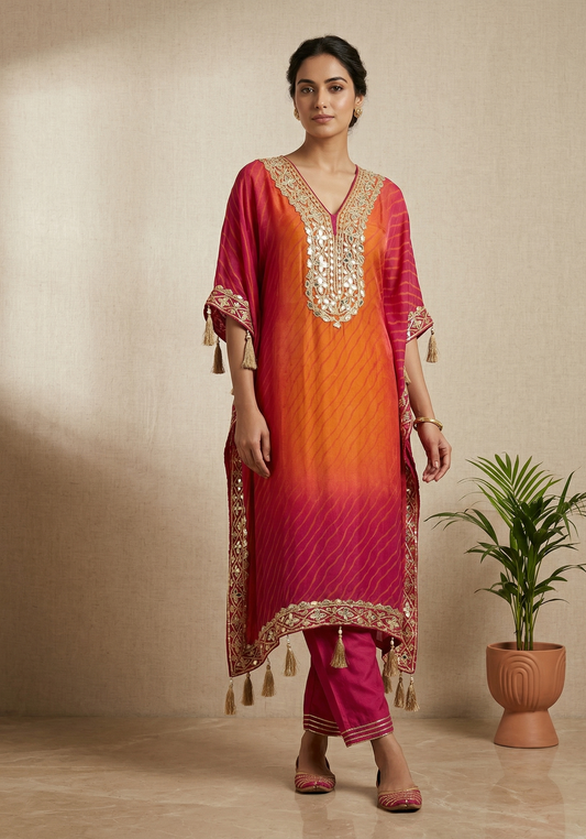 Orange Urvi Ombre Kaftan - set of 2
