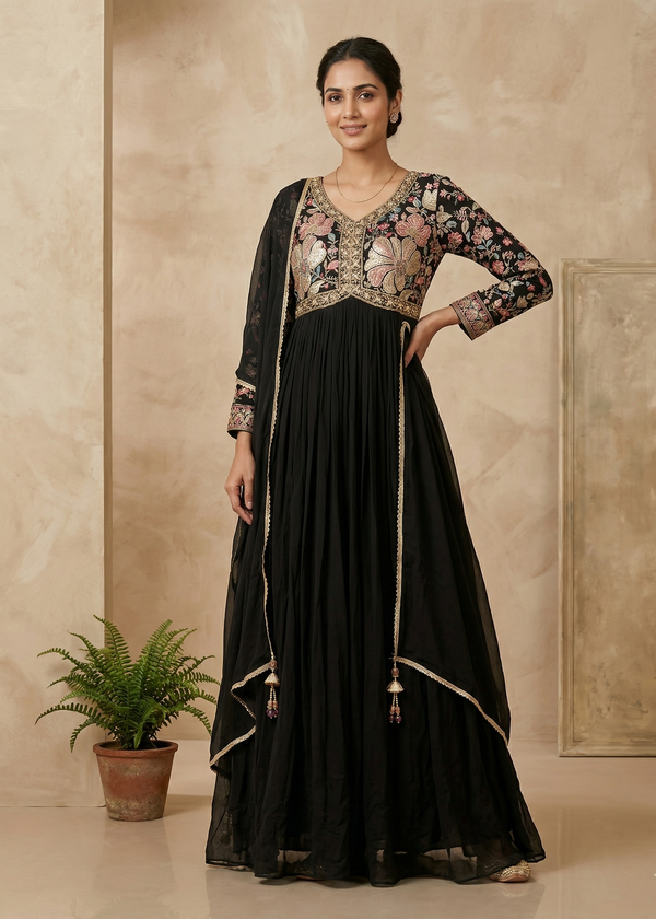 Black Varini Georgette Anarkali Gown - Best seller