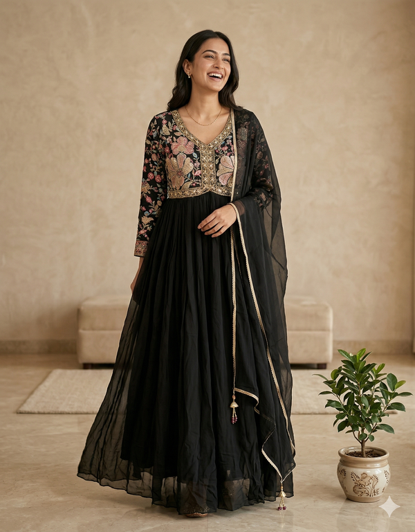 Black Varini Georgette Anarkali Gown - Best seller