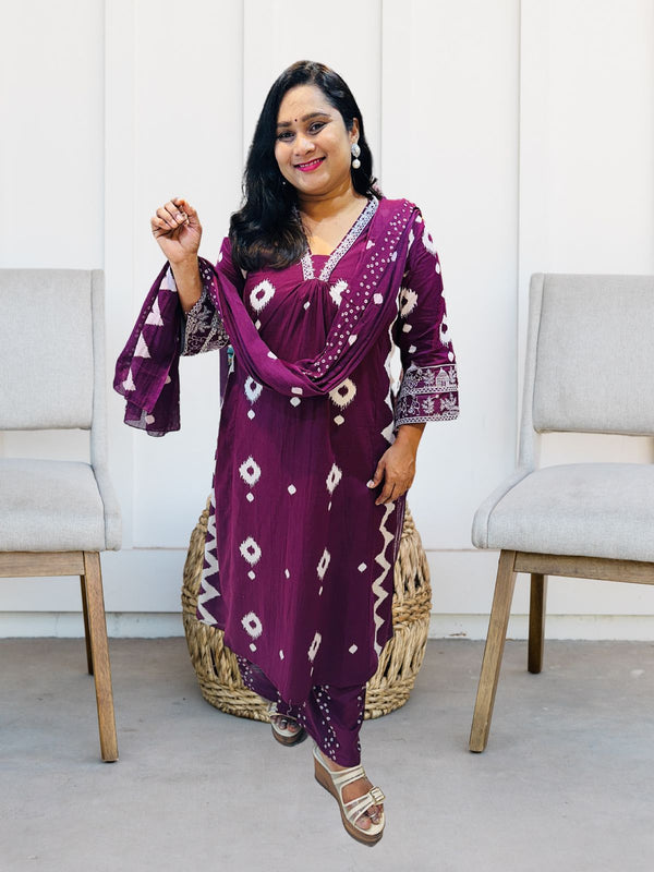 Wine Kavya Cotton Suit set