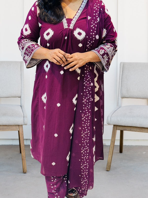 Wine Kavya Cotton Suit set