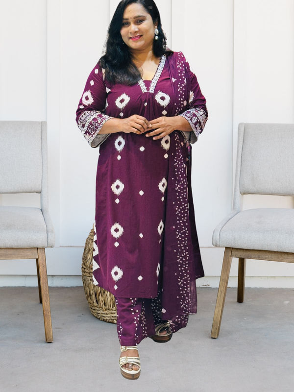 Wine Kavya Cotton Suit set