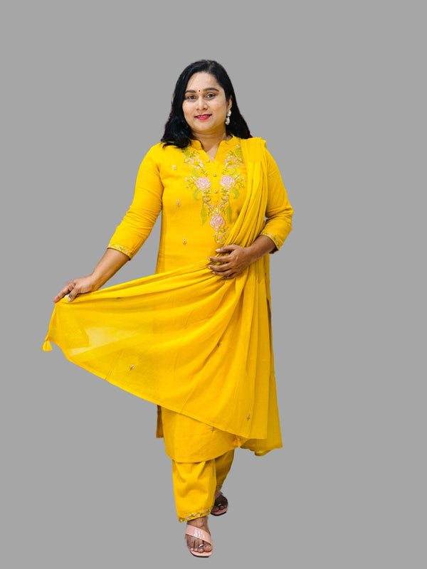 Yellow Sadah Flex cotton Suit set