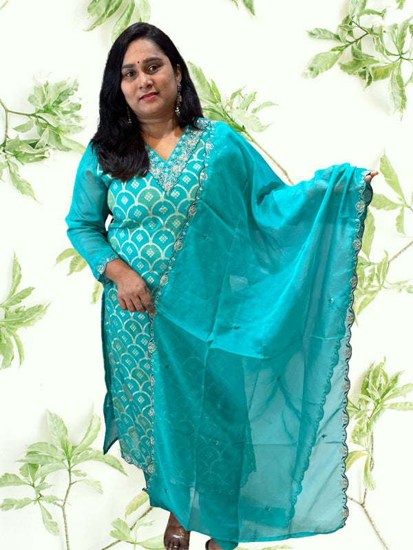Firozi Ridha Organza Barasi Suit set