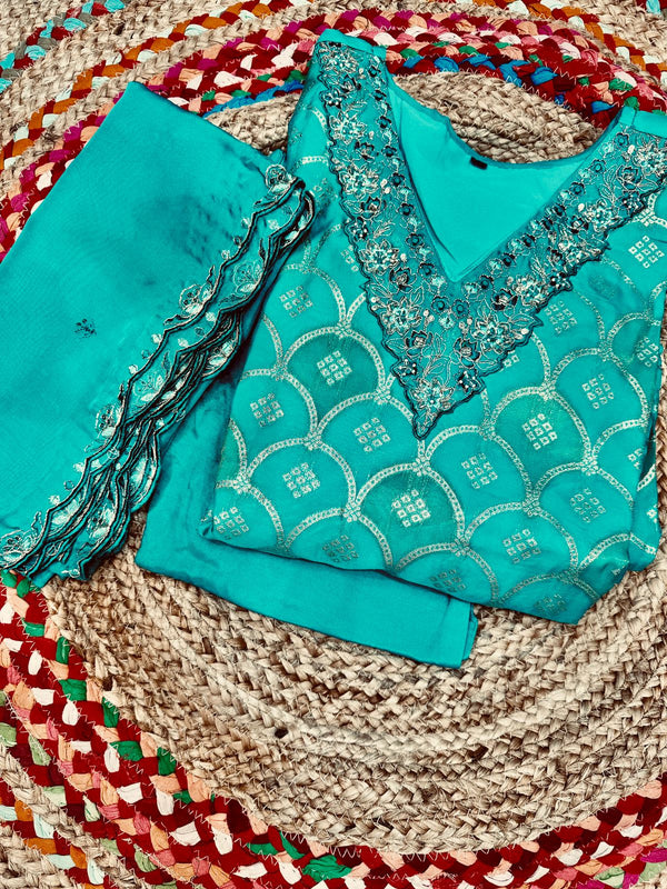 Firozi Ridha Organza Barasi Suit set