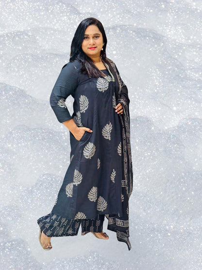 Black Neelam A line  Cotton Suit Set