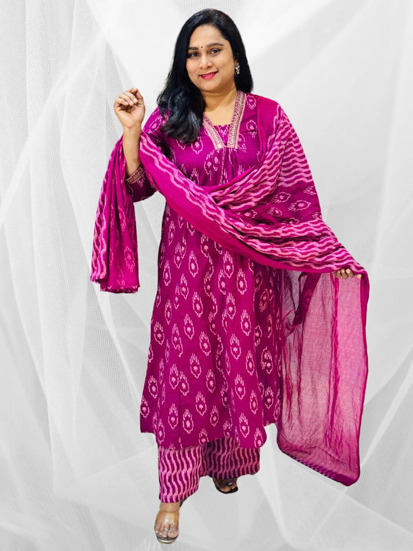 Magenta A Line cotton Suit Set