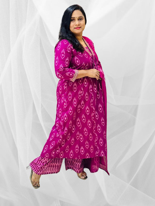 Magenta A Line cotton Suit Set