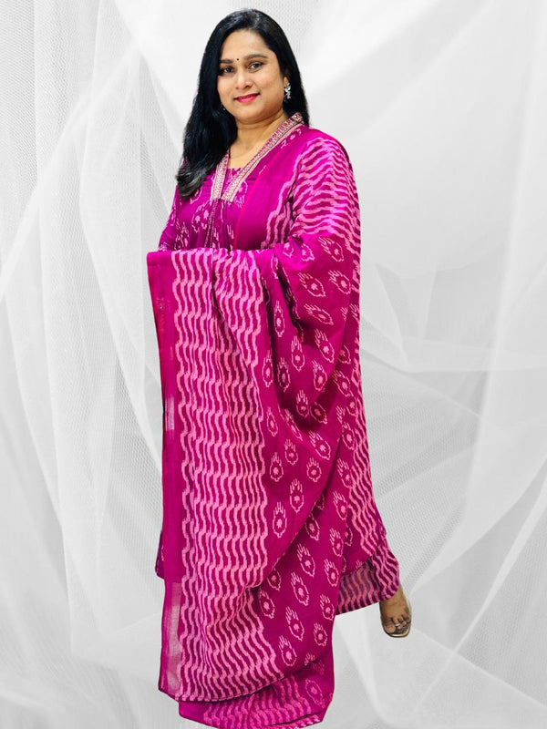 Magenta A Line cotton Suit Set