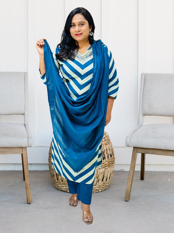 Nalina Teal Blue  cotton Suit Set