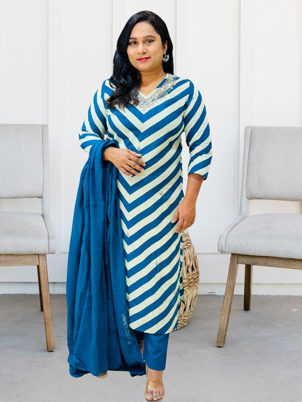 Nalina Teal Blue  cotton Suit Set