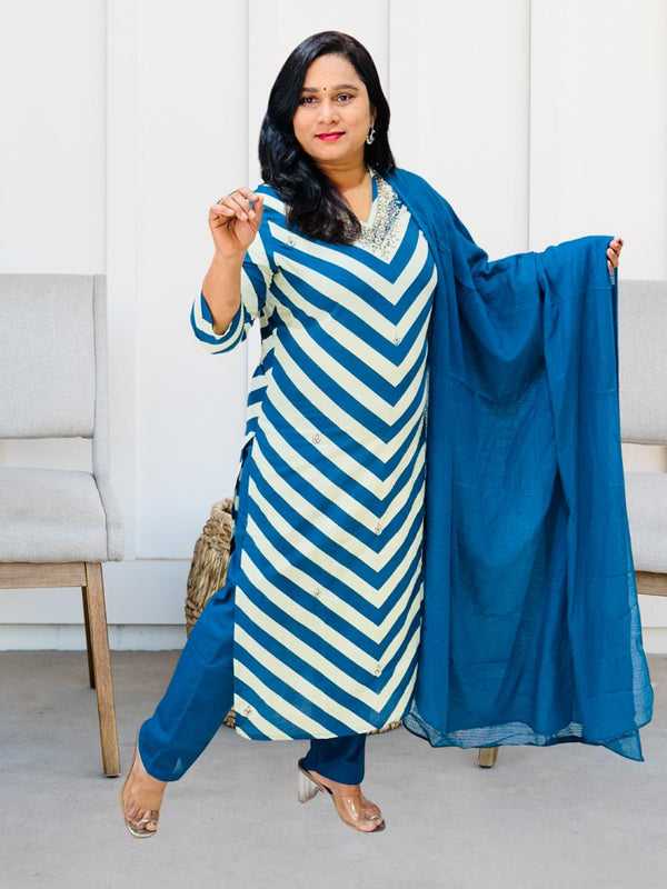 Nalina Teal Blue  cotton Suit Set
