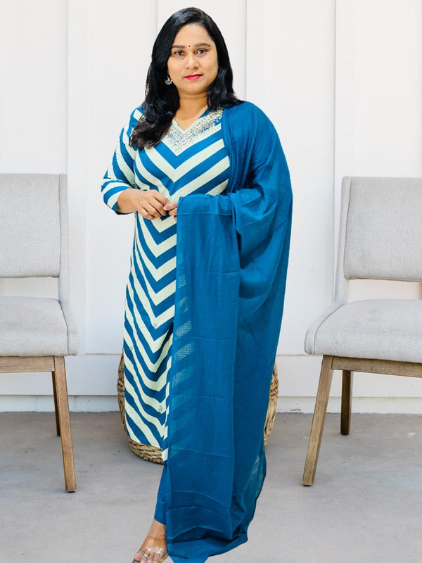 Nalina Teal Blue  cotton Suit Set