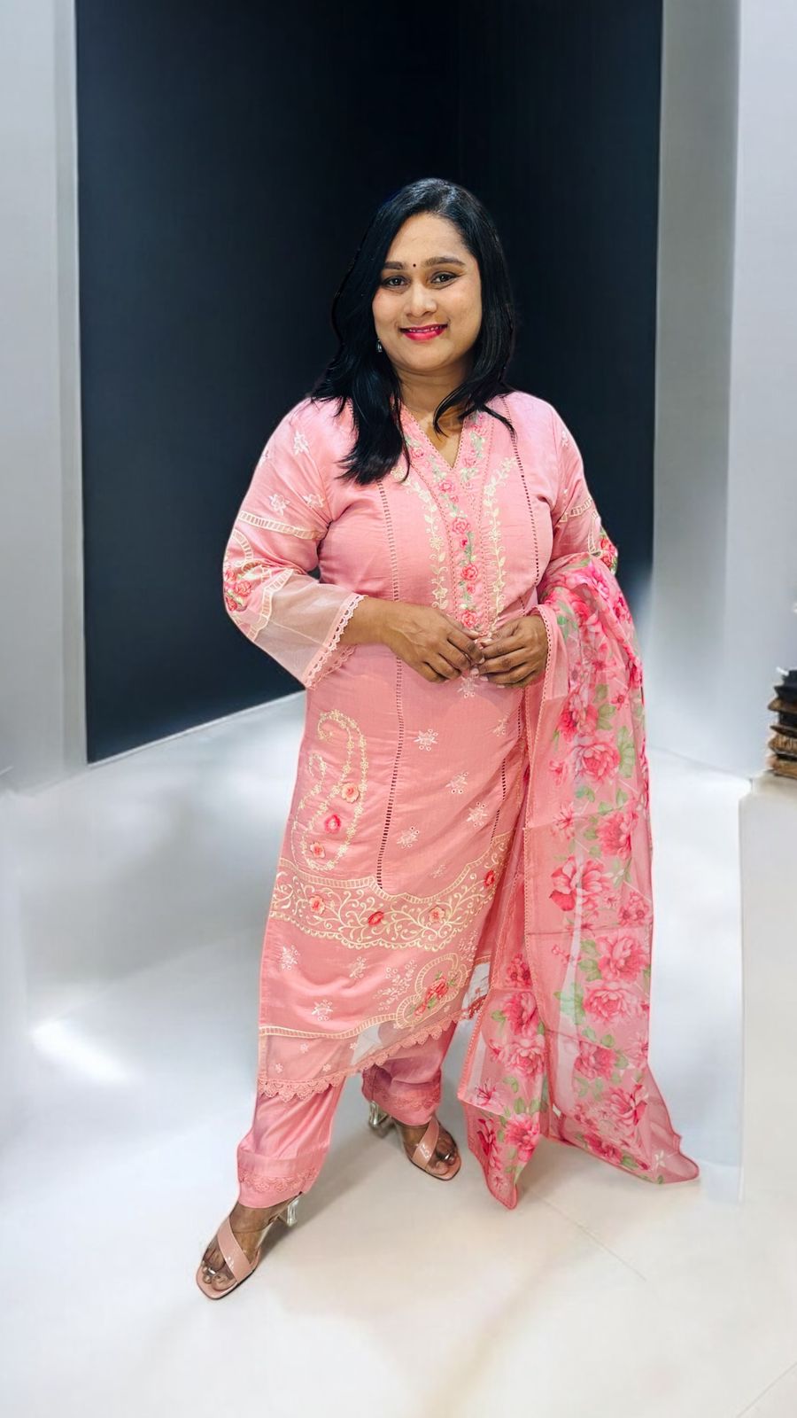 Pink Zarin Embroidered Suit set