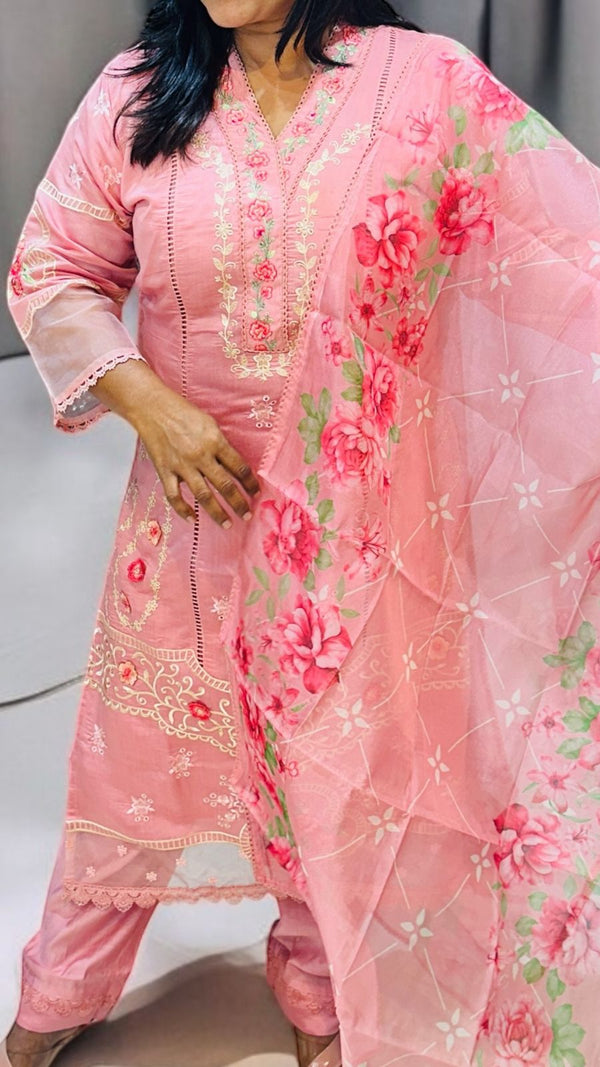 Pink Zarin Embroidered Suit set