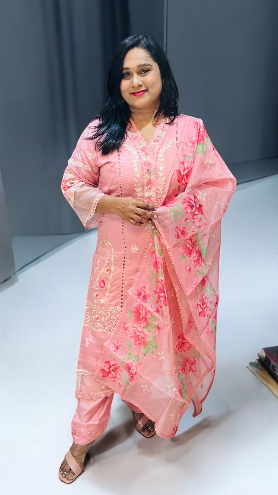 Pink Zarin Embroidered Suit set