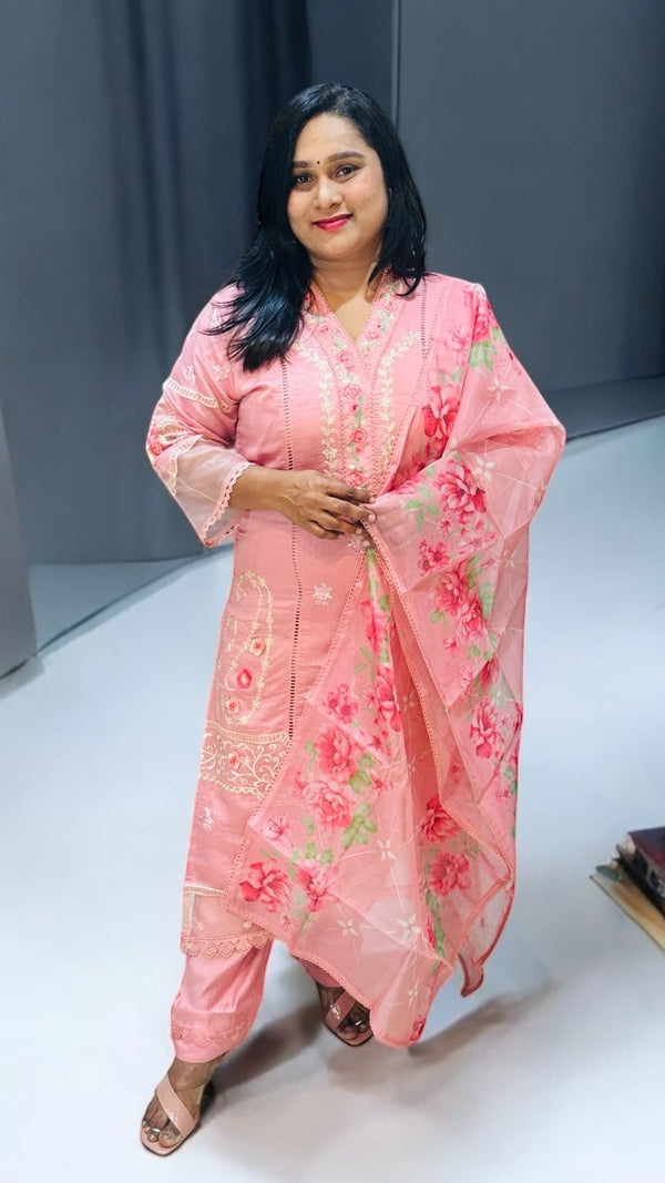Pink Zarin Embroidered Suit set