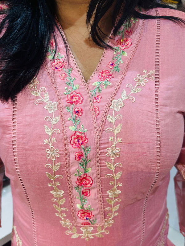 Pink Zarin Embroidered Suit set
