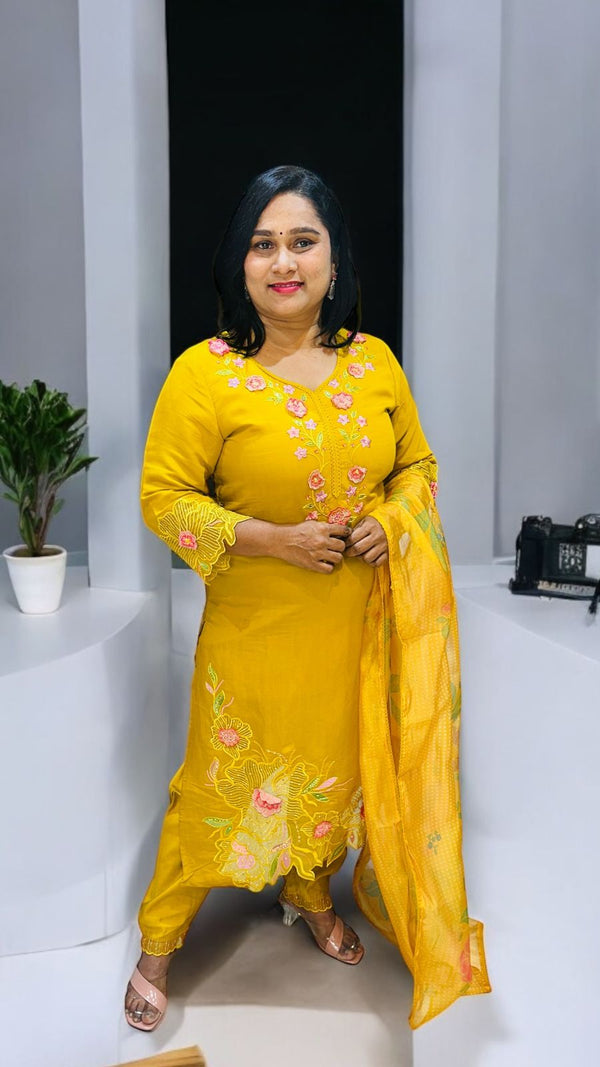 Yellow Zarin Embroidered suit set