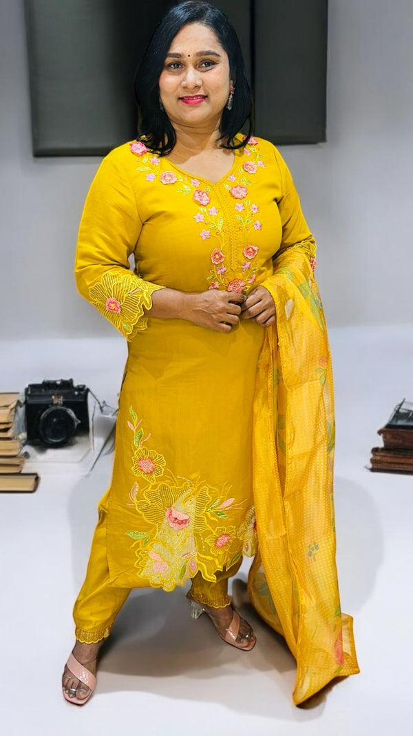 Yellow Zarin Embroidered suit set