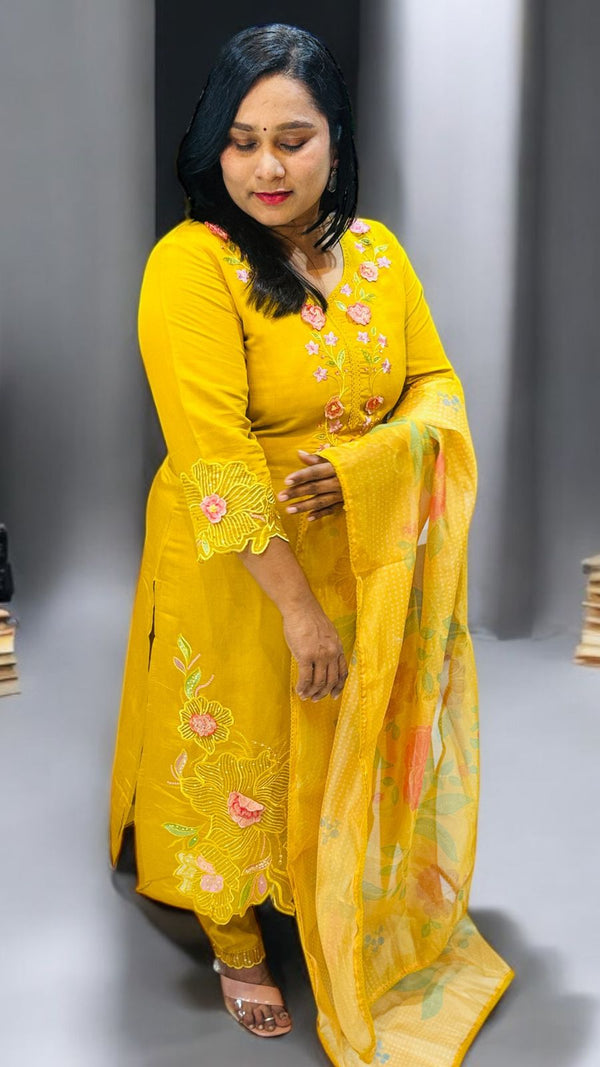 Yellow Zarin Embroidered suit set