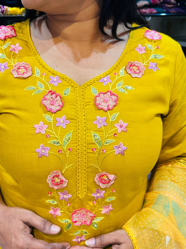 Yellow Zarin Embroidered suit set
